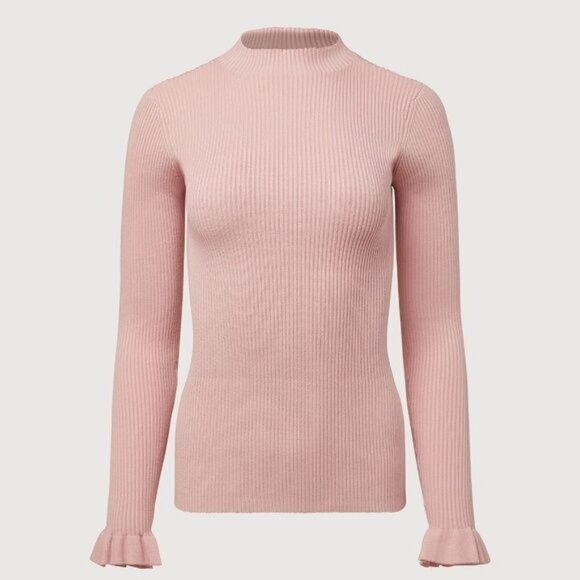 Rachel Parcell Flare Sleeve Mock Neck Ribbed Sweater Silver Pink Size Large - Picture 2 of 12